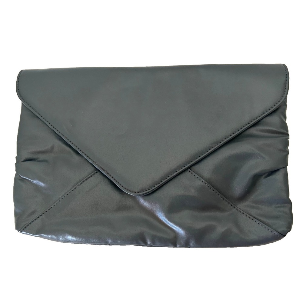 VTG 80s Envelope Crossbody Bag Gray Leather Ruched Mob Wife Quiet Luxury NOS